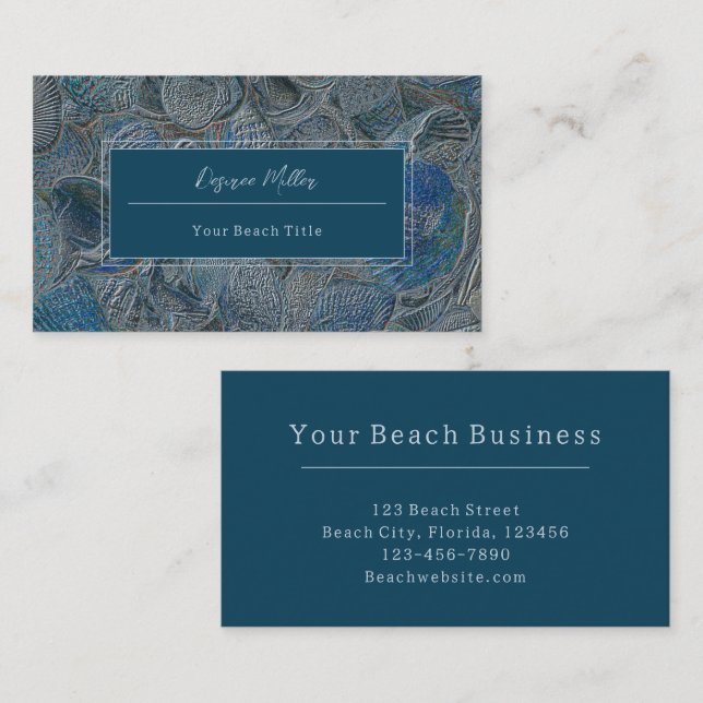 Seashells Ocean Beach Blue Metallic Modern Business Card (Front/Back)