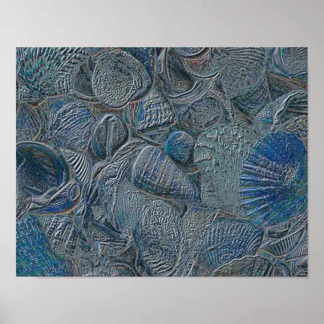 Seashells Ocean Beach Blue Metallic Nautical Theme Poster (Front)