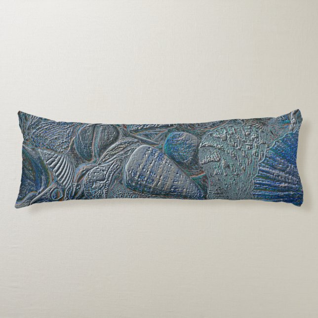 Seashells Ocean Beach Blue Nautical Metallic Body Pillow (Front)