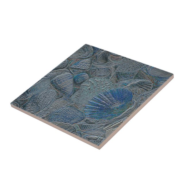 Seashells Ocean Beach Blue Nautical Metallic Ceramic Tile (Side)