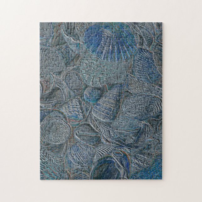 Seashells Ocean Beach Blue Nautical Metallic Jigsaw Puzzle (Vertical)