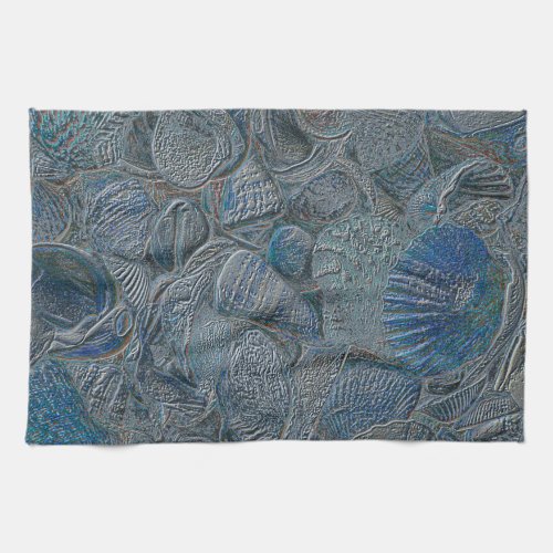 Seashells Ocean Beach Blue Nautical Metallic Kitchen Towel