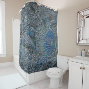 Seashells Ocean Beach Blue Nautical Metallic Style Shower Curtain