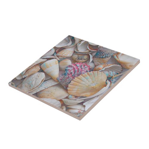 Seashells Ocean Beach Mosaic Art Nautical Ceramic Tile