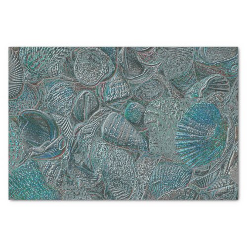 Seashells Ocean Beach Teal Grey Metallic Tissue Paper