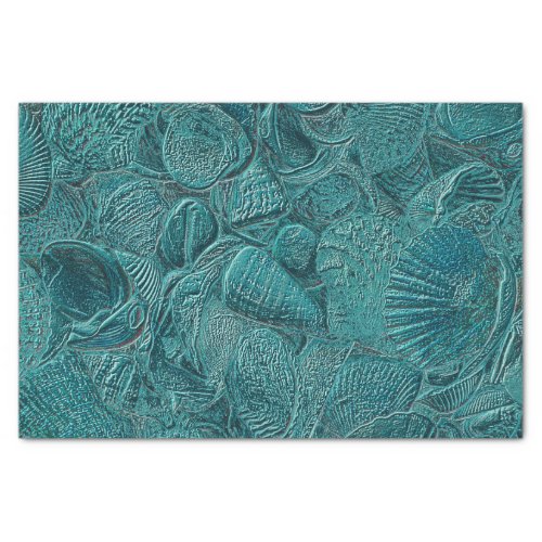 Seashells Ocean Beach Teal Metallic Style Tissue Paper