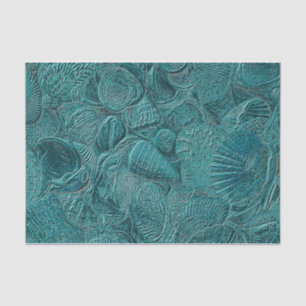 Seashells Ocean Beach Teal Metallic Style Tissue Paper