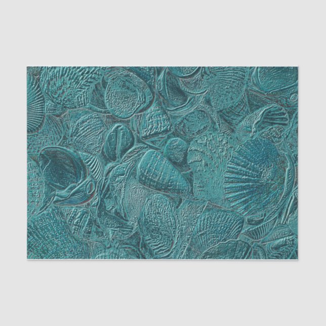 Seashells Ocean Beach Teal Metallic Style Tissue Paper (Front)