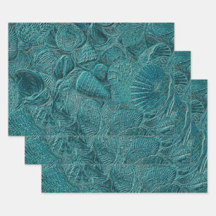 Seashells Ocean Beach Teal Metallic Style Wrapping Paper Sheets