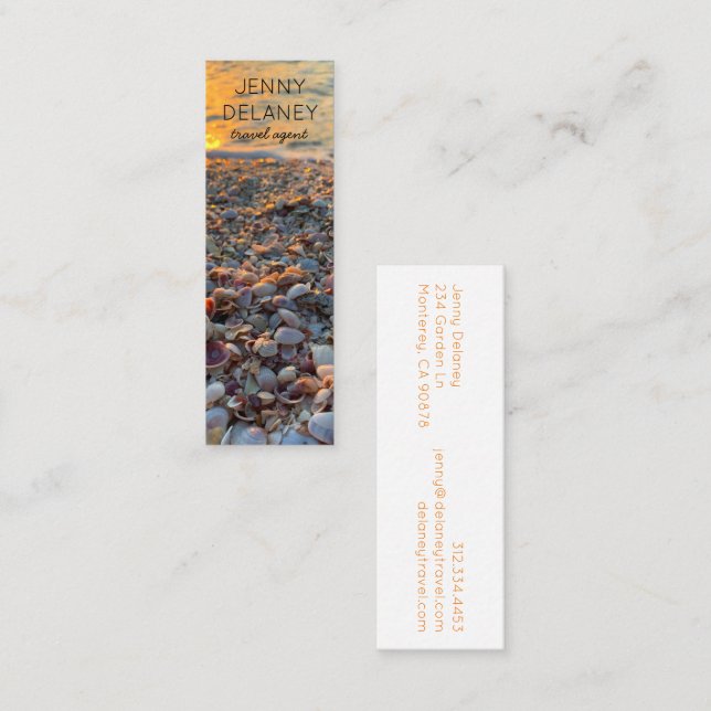 Seashells Ocean Beach Waves Sunset Photo Travel  Mini Business Card (Front/Back)