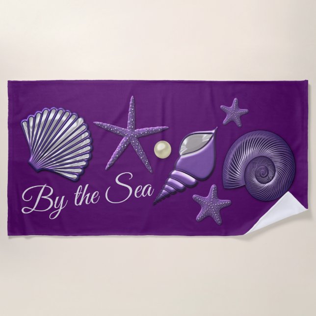 Seashells of Purple Beach Towel (Front)