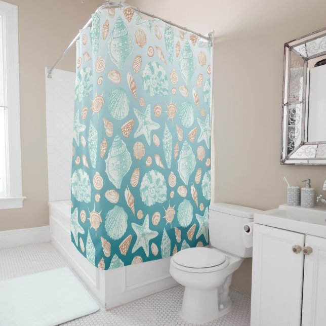 Seashells Ombré CHANGE BACKGROUND COLOR Shower Curtain (In Situ)