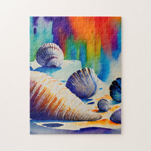 Seashells on a Colorful Background Jigsaw Puzzle