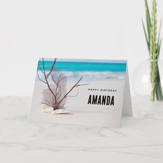 Seashells on a Sandy Beach Photo Birthday Card (Front)