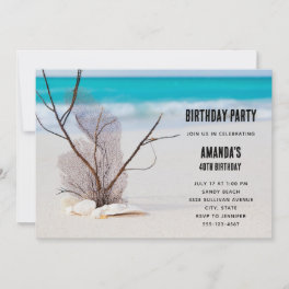 Seashells on a Sandy Beach Photo Birthday Invitation