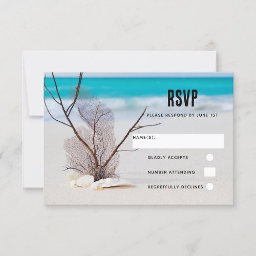 Seashells on a Sandy Beach Photo Wedding RSVP Card