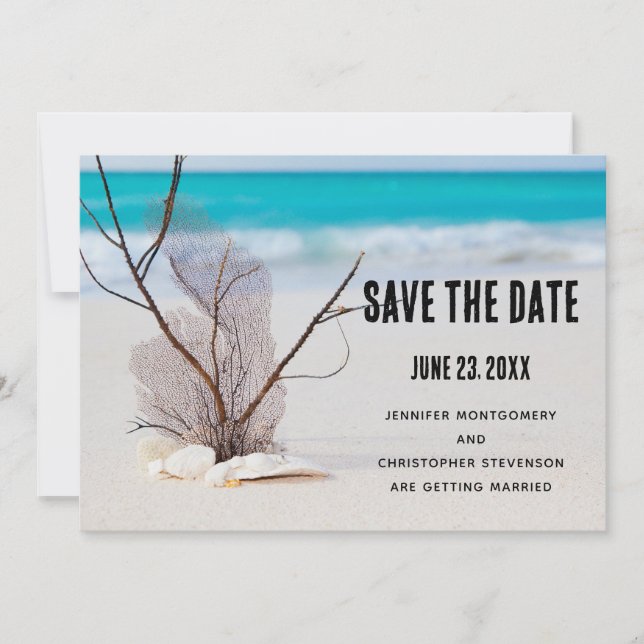 Seashells on a Sandy Beach Photo Wedding Save The Date (Front)