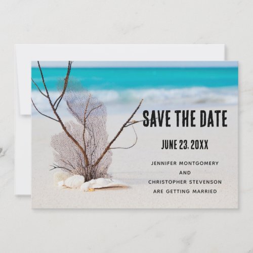 Seashells on a Sandy Beach Photo Wedding Save The Date