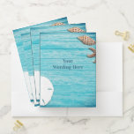 Seashells on Blue Wood Grain Pocket Folder Set