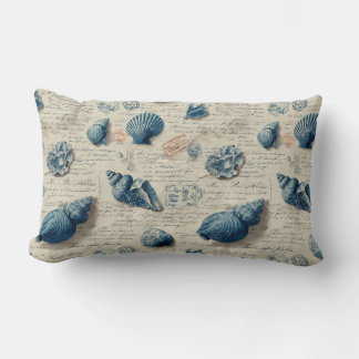Seashells On French Script Parchment Lumbar Pillow