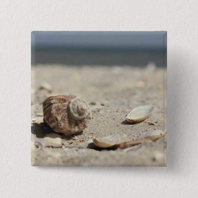 Seashells On Sand By The Sea Button (Front)