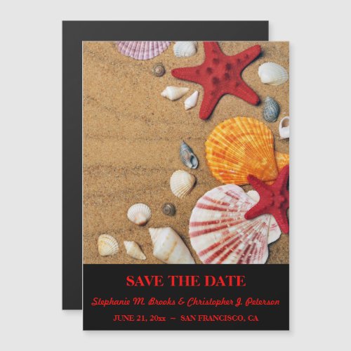 Seashells on Sand Save the Date Magnetic Invitation