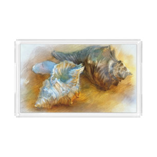 Seashells on the beach acrylic tray