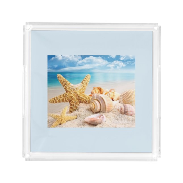 Seashells on the beach acrylic tray (Front)
