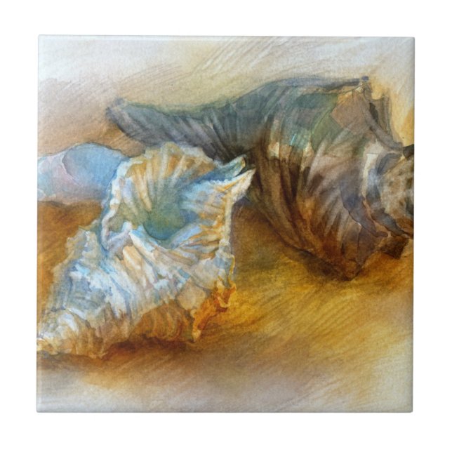 Seashells on the beach ceramic tile (Front)