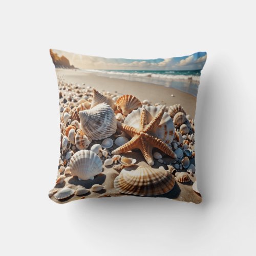 Seashells on the Beach Throw Pillow