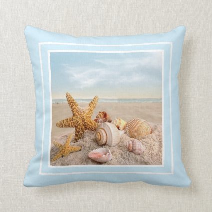 Seashells on the beach Throw Pillow