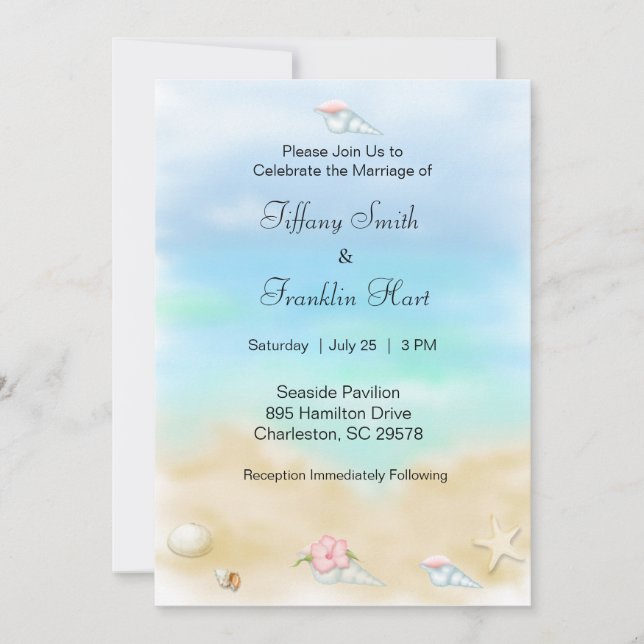 Seashells on the Beach  Wedding Invitations (Front)