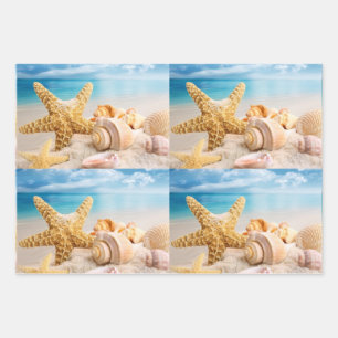 Seashells on the beach wrapping paper sheets