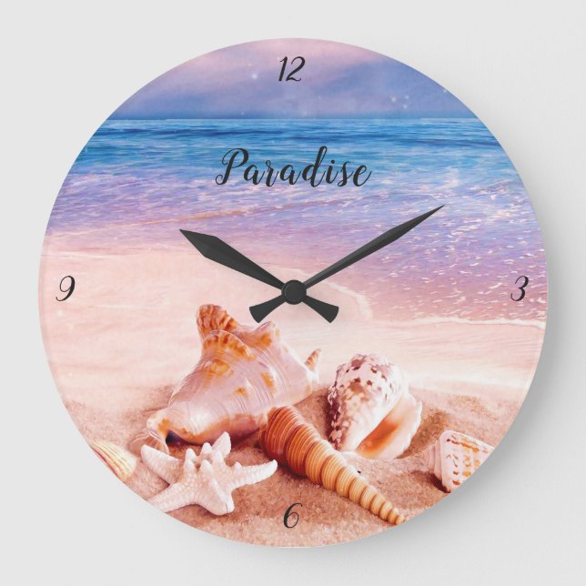 Seashells on the Sea Beach Paradise Large Clock (Front)