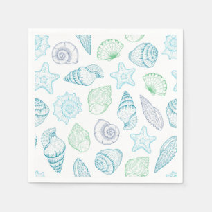 Seashells Paper Napkins, Beach Coastal Party Napkins