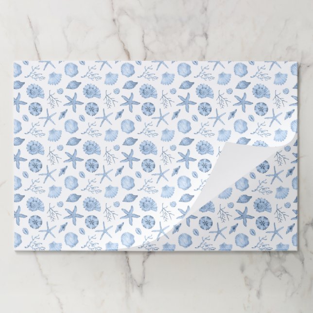 Seashells Paper Placemats, Coastal Beach Party Mat (Folded)