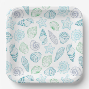 Seashells Paper Plates, Beach Coastal Birthday Plates