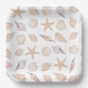 Seashells Paper Plates, Beach Coastal  Plates
