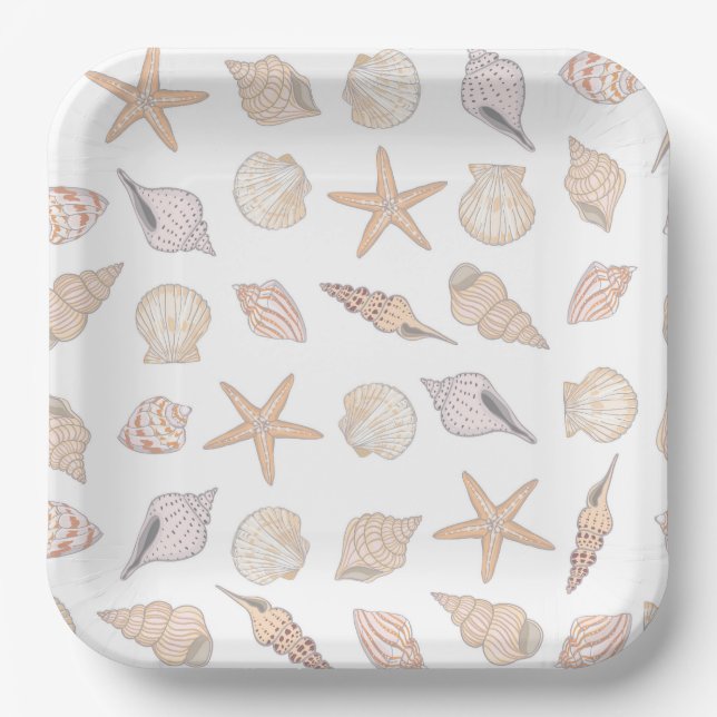 Seashells Paper Plates, Beach Coastal  Plates (Front)