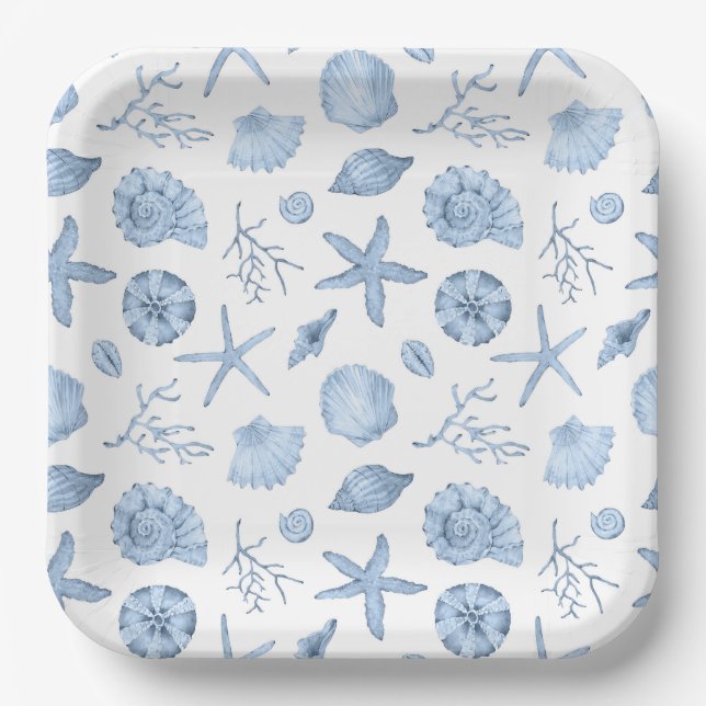 Seashells Paper Plates, Seashore Party Supplies Plates (Front)