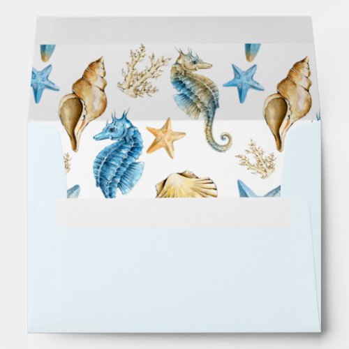 Seashells Pattern Beach Wedding Envelopes