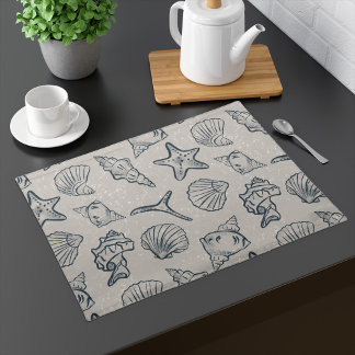 Seashells Pattern Blue and Greyish Cream Placemat