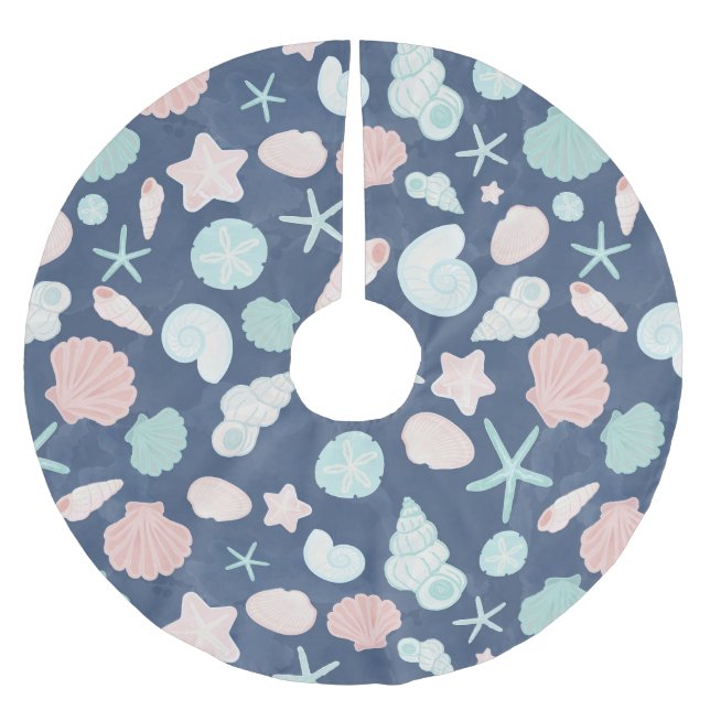 seashells pattern brushed polyester tree skirt (Front)