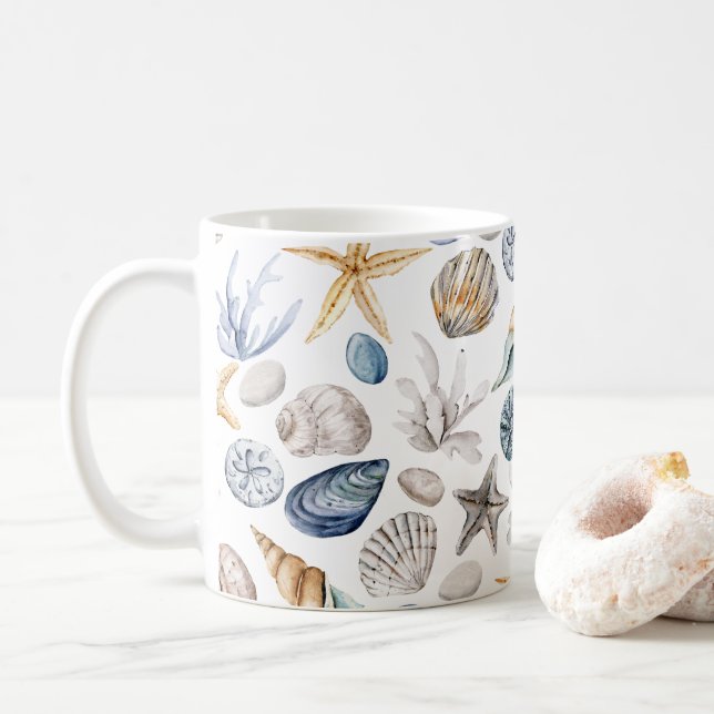 seashells Pattern Coffee Mug (With Donut)