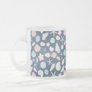 seashells pattern frosted glass coffee mug