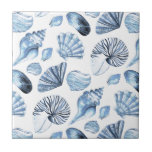 Seashells Pattern in Blue Beach House Tile<br><div class="desc">Perfect for beach house interior tile wall accents,  backsplashes,  fireplace surrounds,  bathroom and showers walls,  kitchens and craft projects. Not intended for outdoor use. Suggestion: Order one tile to review before placing a large order.</div>