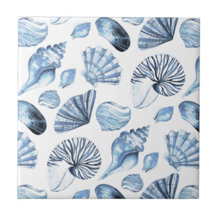 Seashells Pattern in Blue Beach House Tile