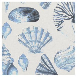 Seashells Pattern in Blue Fabric
