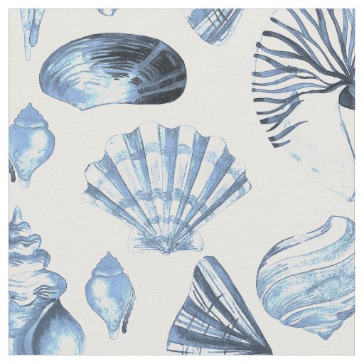 Seashells Pattern in Blue Fabric