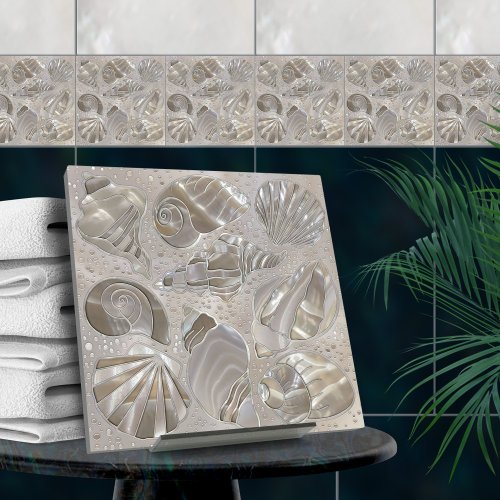 Seashells pattern _ mother of pearl ceramic tile